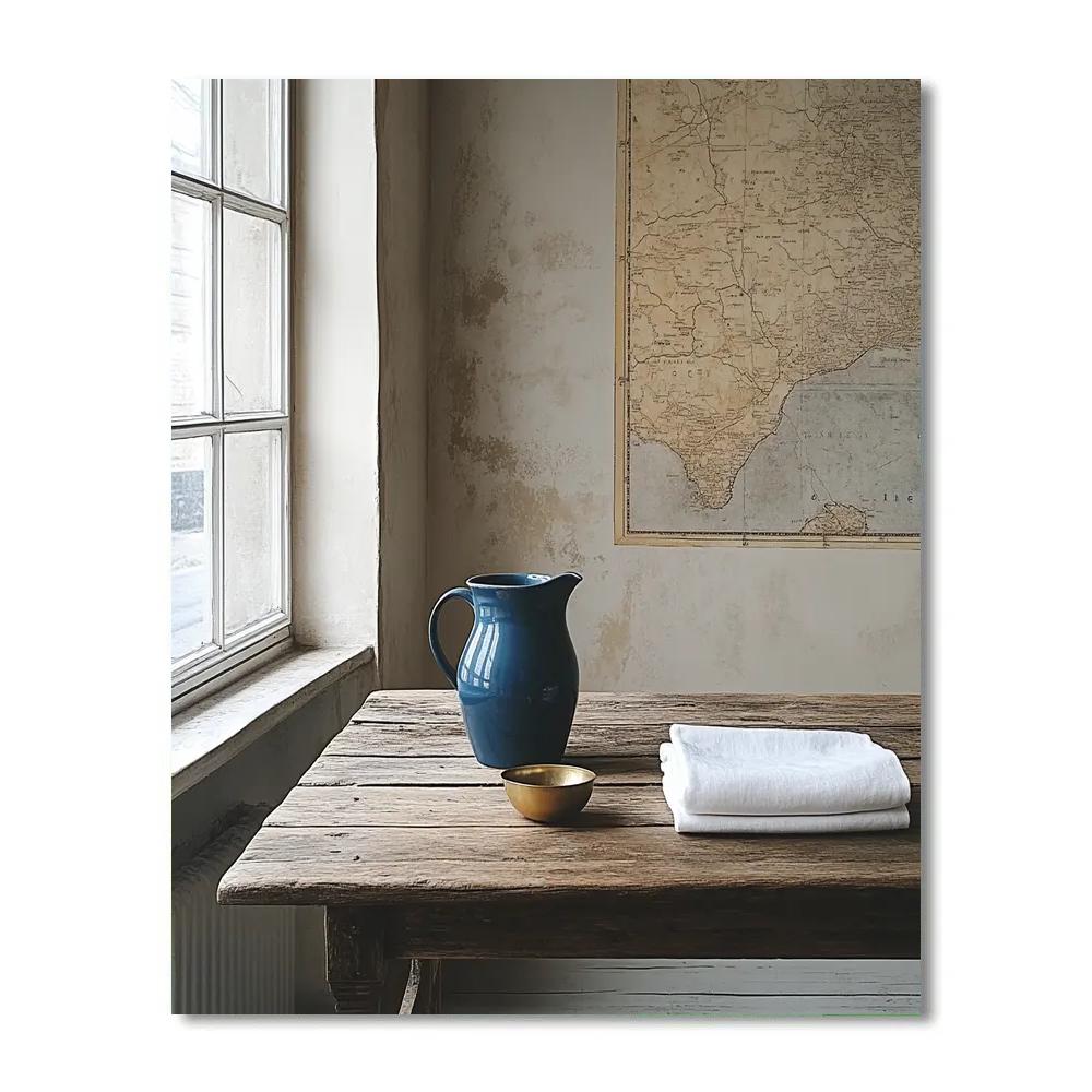 Johannes Vermeer Inspired Quiet Table With Blue Pitcher And Map Wall Numbered painting kits