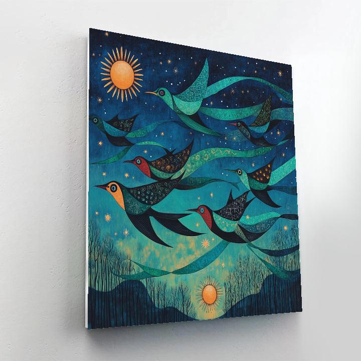 Norval Morrisseau Inspired Northern Sky Birds In Cosmic Currents Numbered painting kits