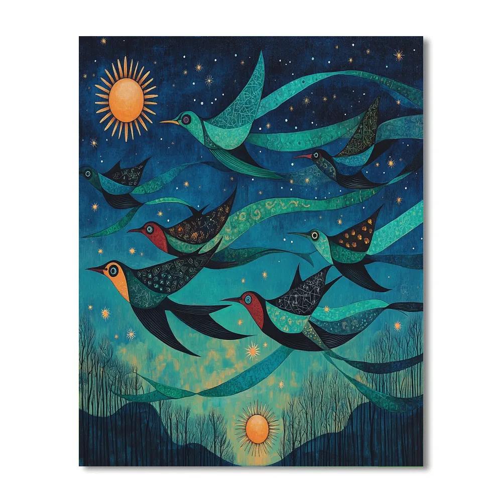 Norval Morrisseau Inspired Northern Sky Birds In Cosmic Currents Numbered painting kits