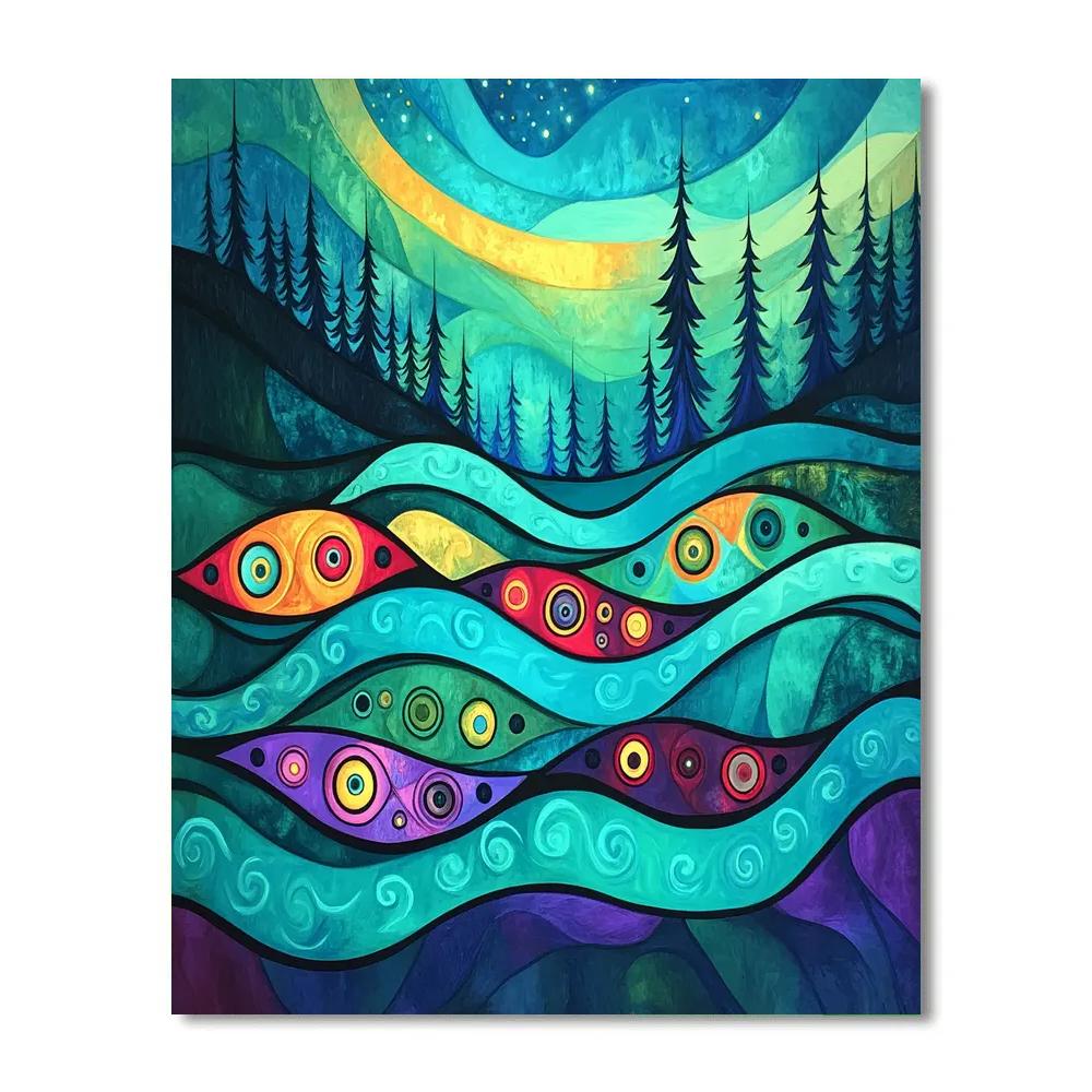 Norval Morrisseau Inspired River Fish Of The Aurora Waters paint by numbers