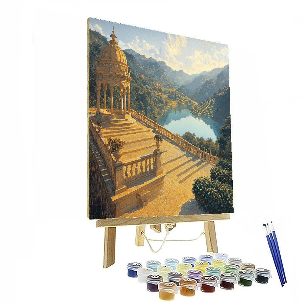 Raphael Inspired Golden Terrace Overlooking Azure Lake Painting by numbers kit