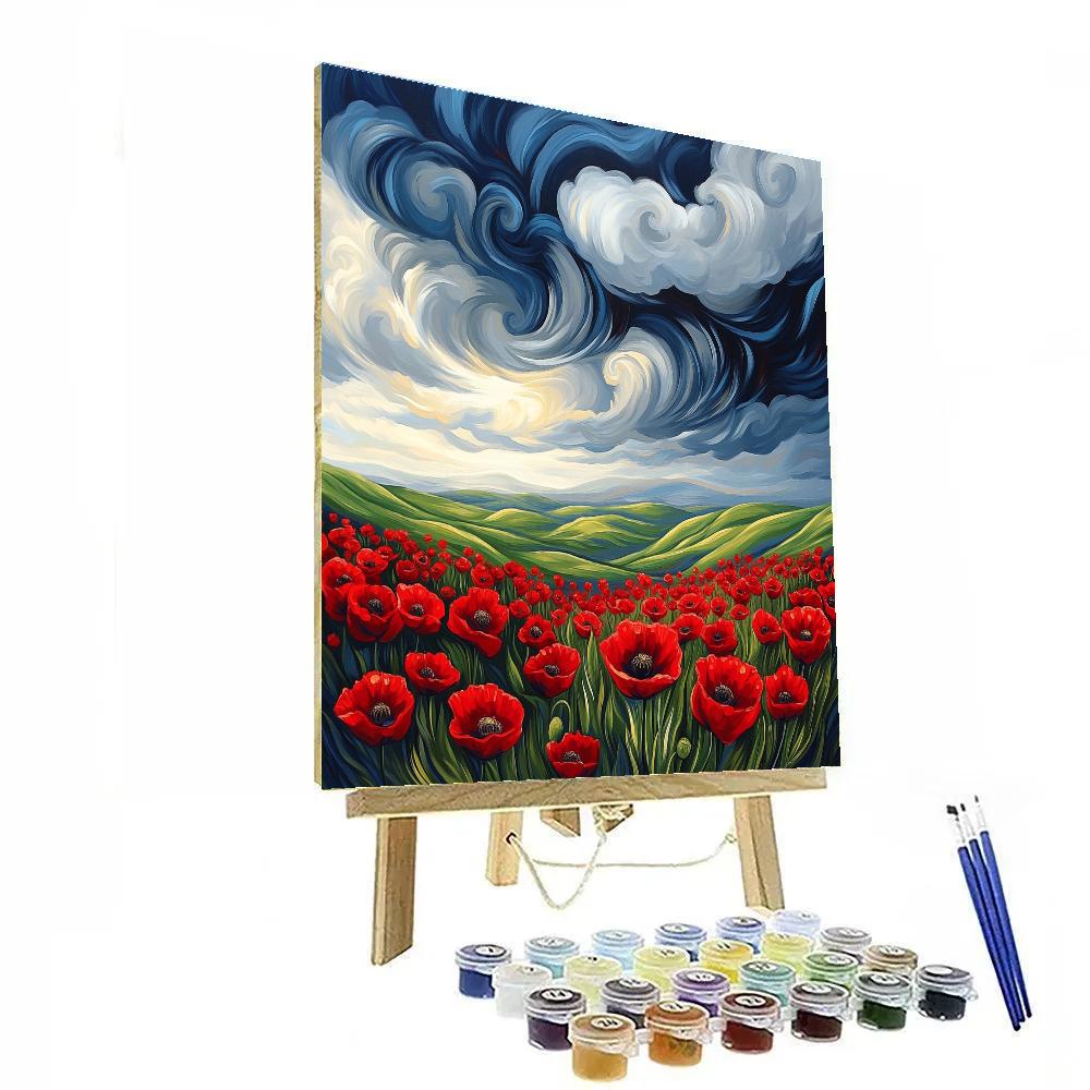 Claude Monet Inspired Stormy Sky Over Poppy Field Paint by numbers art