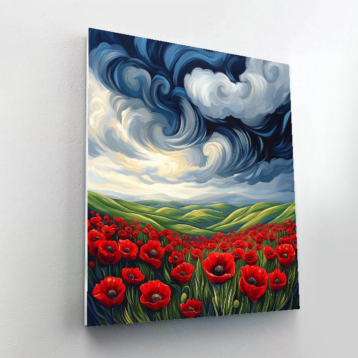 Claude Monet Inspired Stormy Sky Over Poppy Field Paint by numbers art