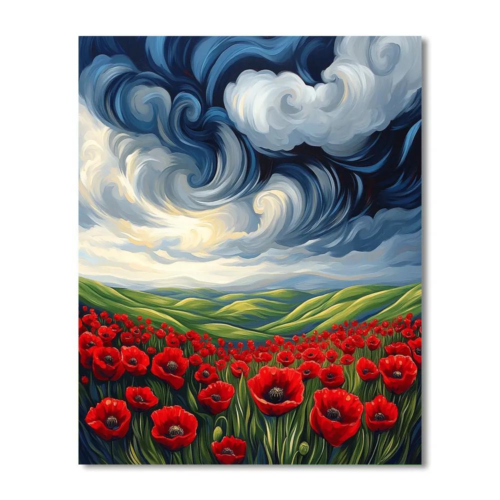 Claude Monet Inspired Stormy Sky Over Poppy Field Paint by numbers art
