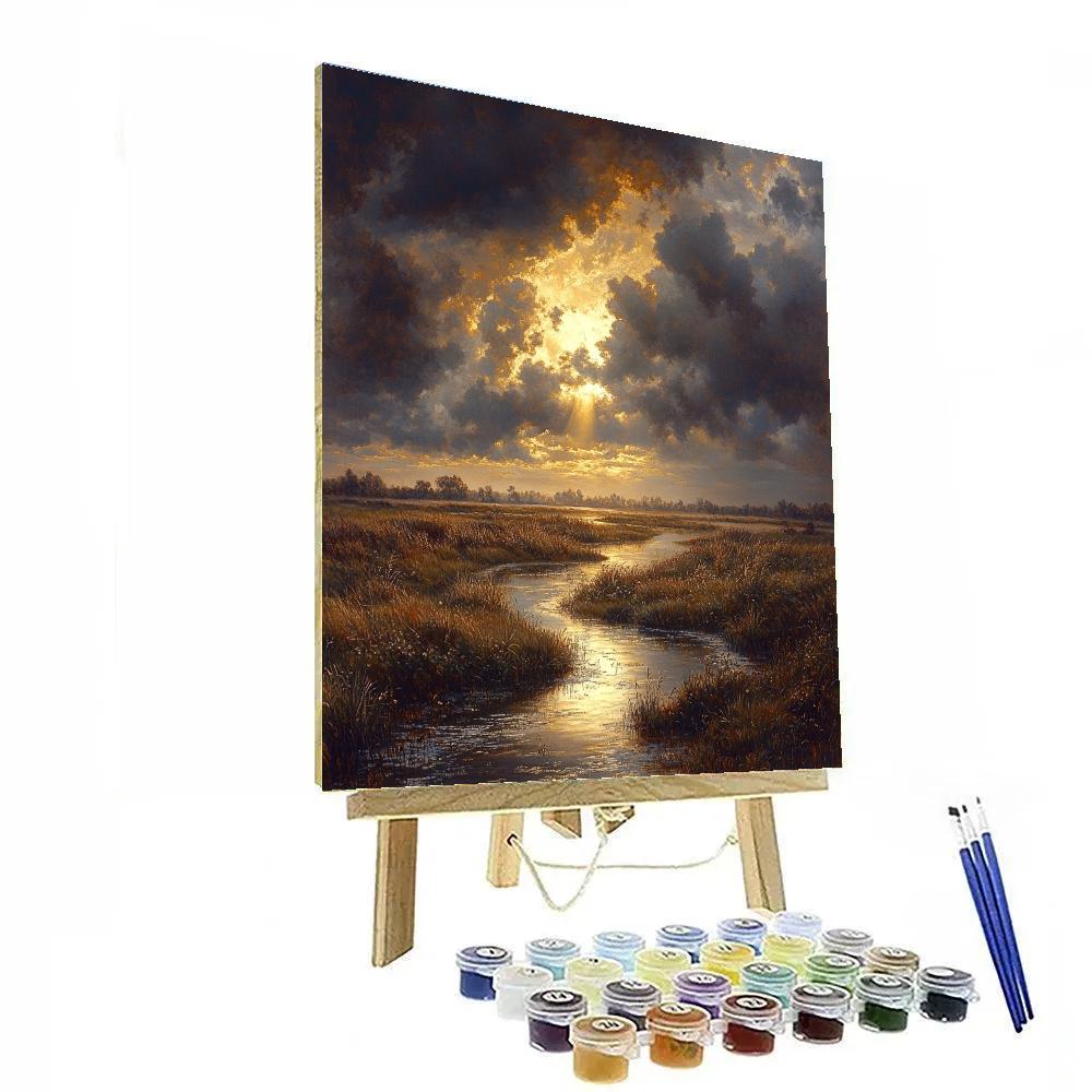 Rembrandt Inspired Storm Break Over Reeded Dutch Marsh Painting by numbers kit