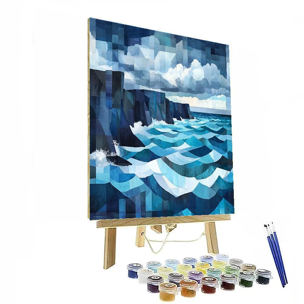 Pablo Picasso Inspired Geometric Storm Over Coastal Cliffs paint by numbers