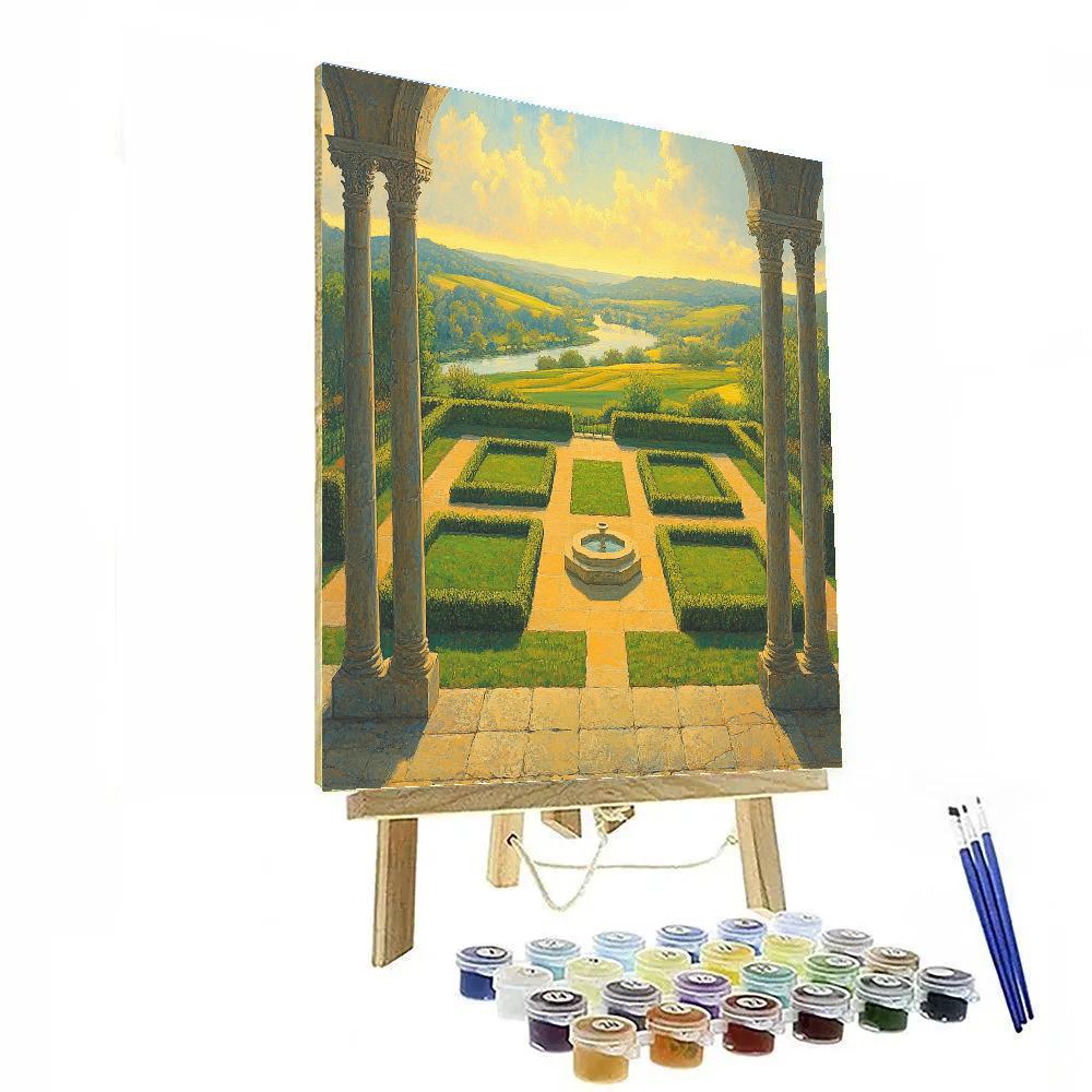 Raphael Inspired Quiet Cloister Garden With Distant Hills DIY paint by numbers