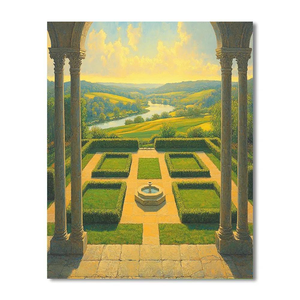 Raphael Inspired Quiet Cloister Garden With Distant Hills DIY paint by numbers