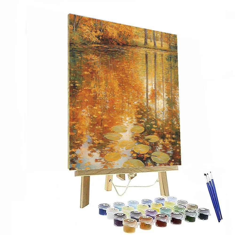 Claude Monet Inspired Golden Reflections On Autumn Pond paint by color