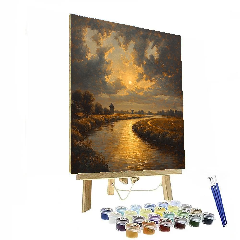 Rembrandt Inspired Golden River Bend Beneath Gathering Twilight paint by color