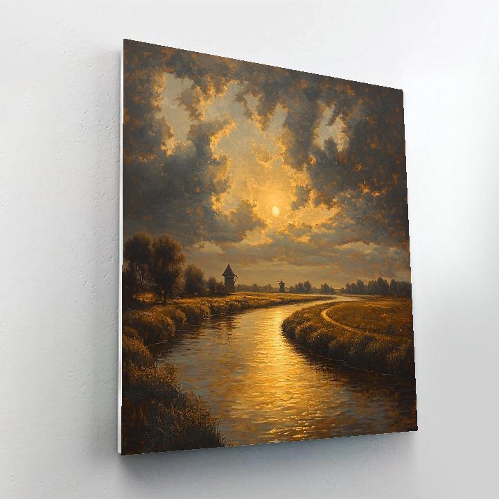 Rembrandt Inspired Golden River Bend Beneath Gathering Twilight paint by color