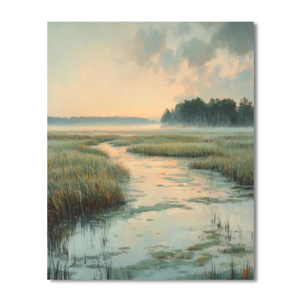 Claude Monet Inspired Dawn Light Over Foggy Marsh DIY paint by numbers
