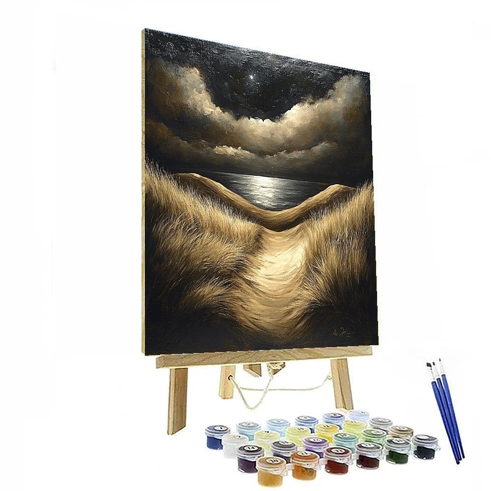 Rembrandt Inspired Moonlit Dunes And Distant Sea Glow DIY paint by numbers