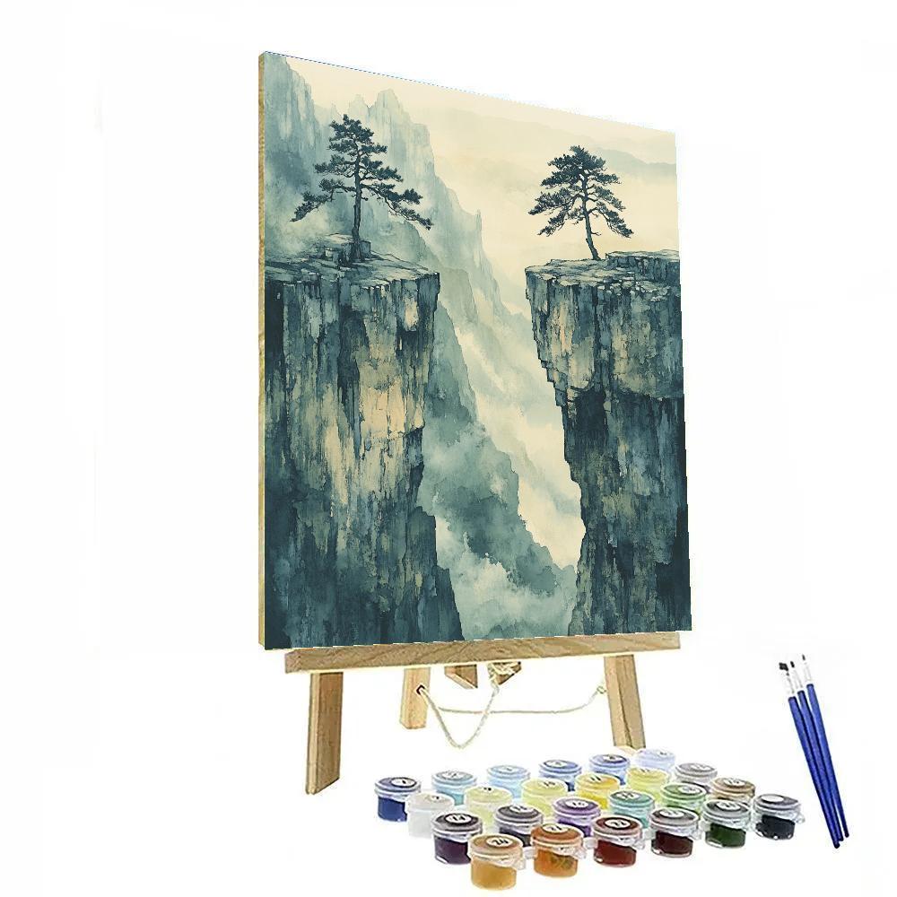 Zhao Mengfu Inspired Mist Over Twin Pines Gorge paint by numbers
