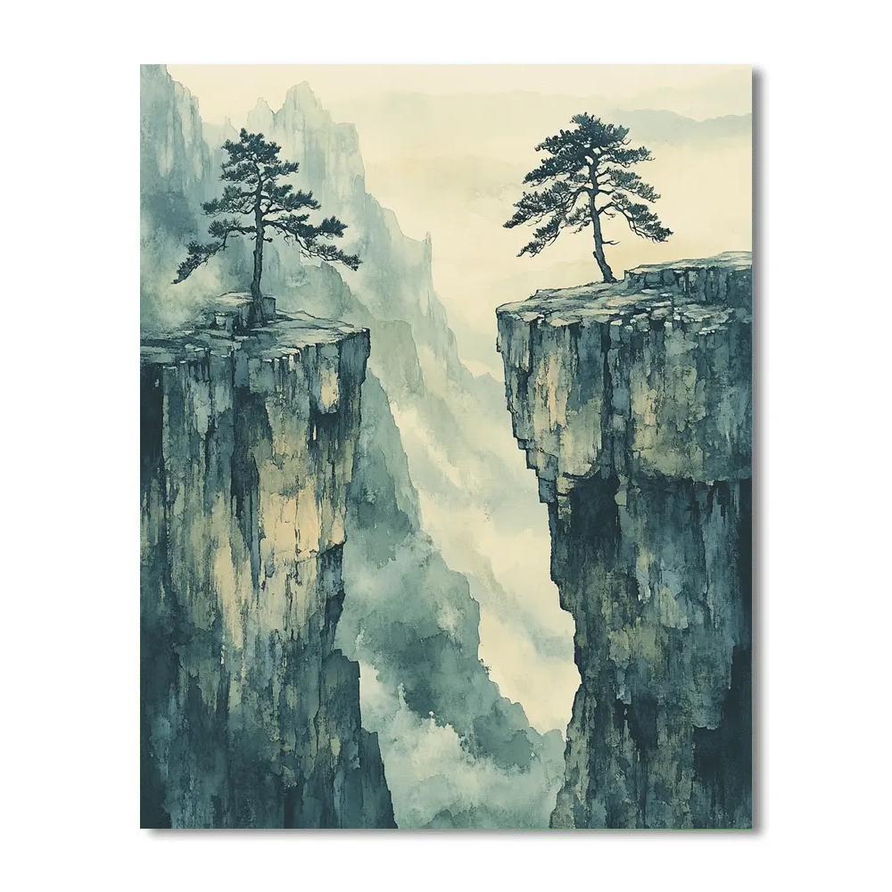 Zhao Mengfu Inspired Mist Over Twin Pines Gorge paint by numbers