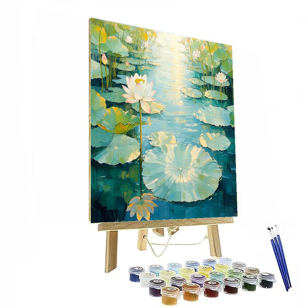 Claude Monet Inspired Summer Lotus Blossoms In Sunlit Basin painting number kit