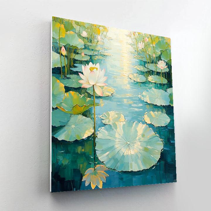 Claude Monet Inspired Summer Lotus Blossoms In Sunlit Basin painting number kit