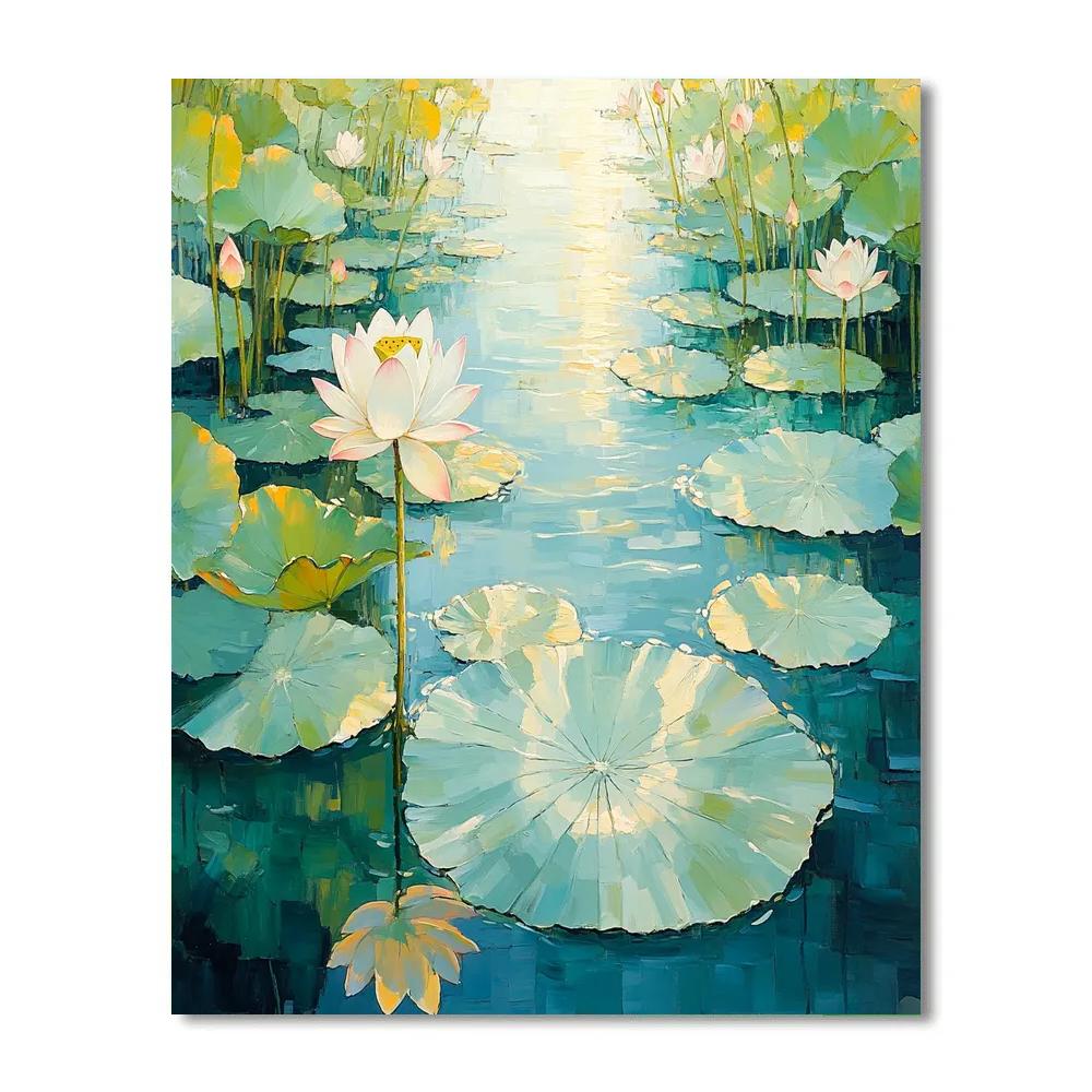 Claude Monet Inspired Summer Lotus Blossoms In Sunlit Basin painting number kit