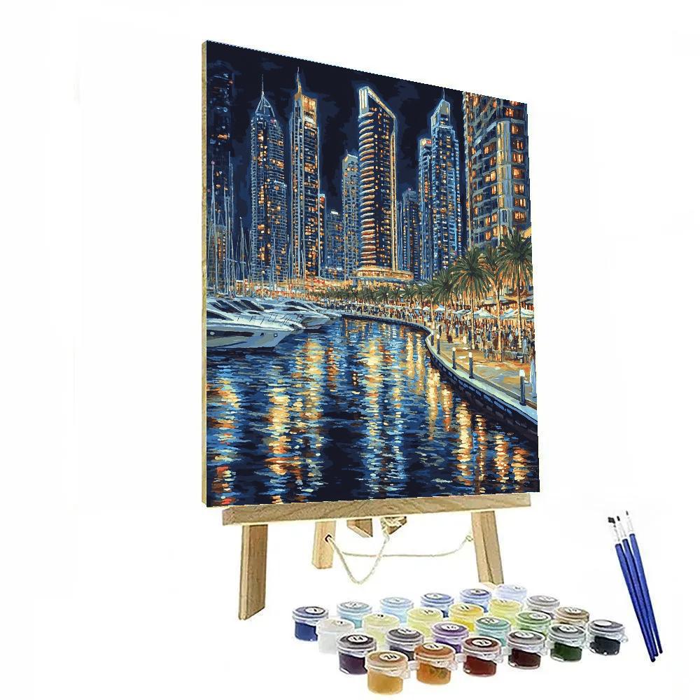 Dubai Marina Night Reflections Dubai United Arab Emirates paint by number
