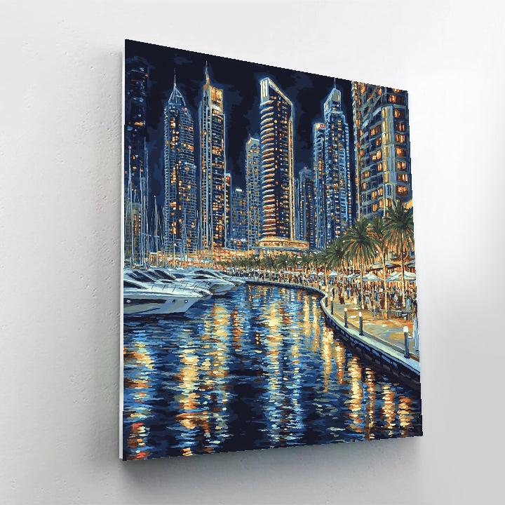 Dubai Marina Night Reflections Dubai United Arab Emirates paint by number