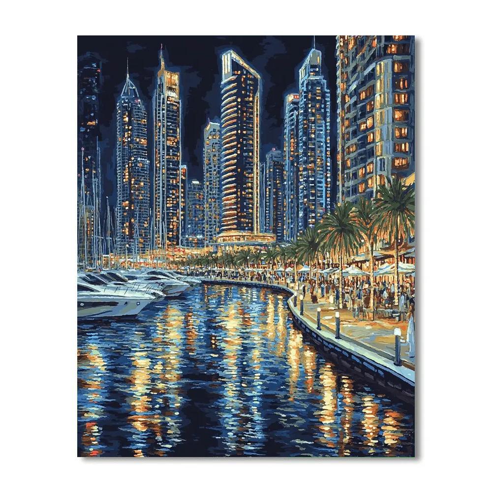 Dubai Marina Night Reflections Dubai United Arab Emirates paint by number