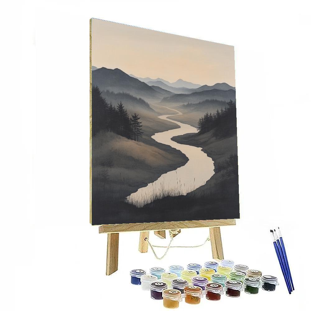 Zhao Mengfu Inspired Autumn River In Empty Pavilion Valley paint by color
