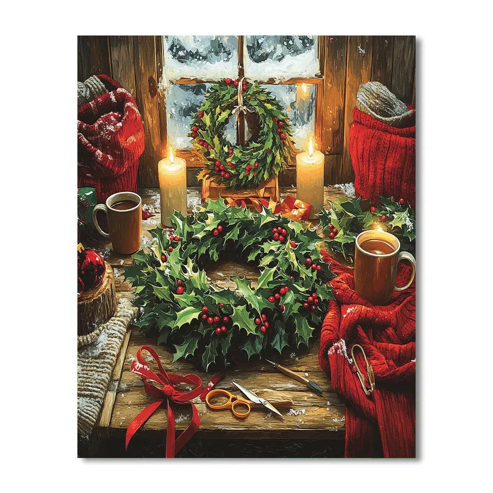 Holly Wreath Workshop Numbered painting kits