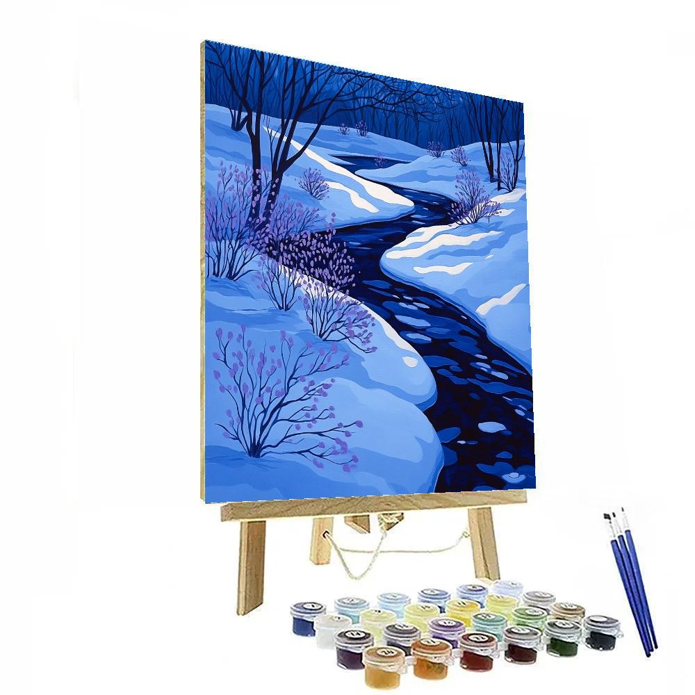 Claude Monet Inspired Evening Blue On Snowy Riverbank Painting by numbers kit
