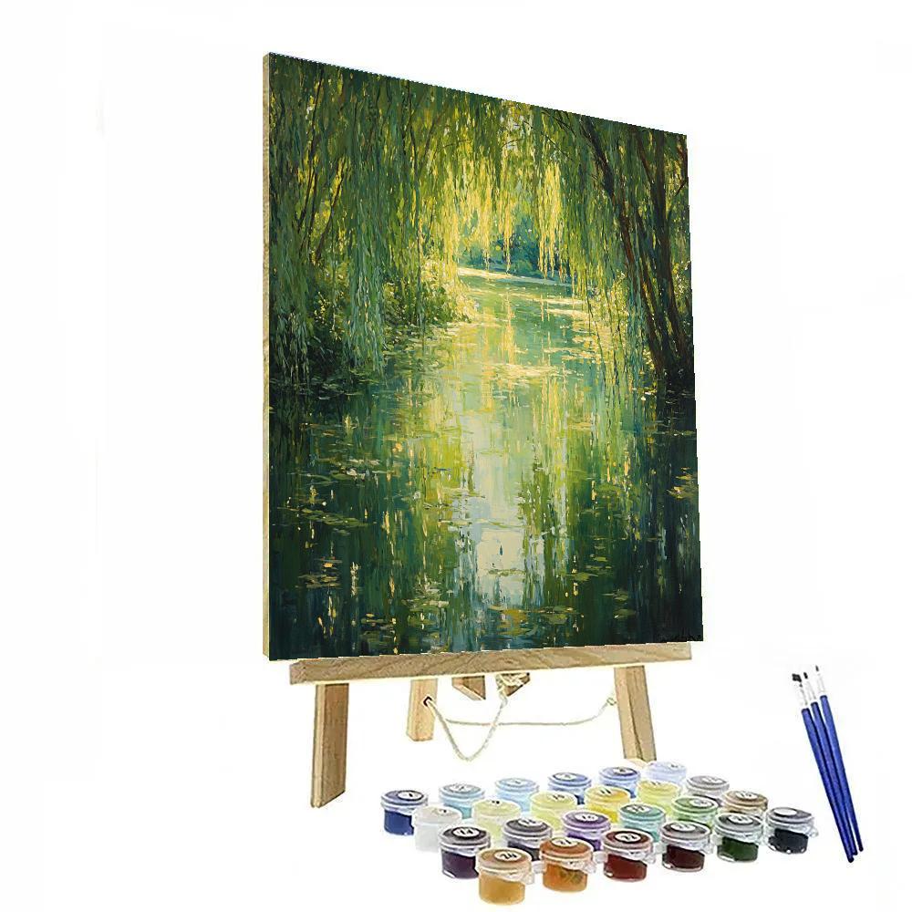 Claude Monet Inspired Spring Green Reflections Under Willow Canopy Paint by numbers art