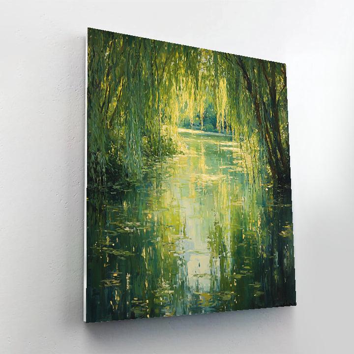 Claude Monet Inspired Spring Green Reflections Under Willow Canopy Paint by numbers art