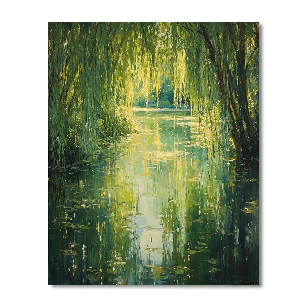 Claude Monet Inspired Spring Green Reflections Under Willow Canopy Paint by numbers art