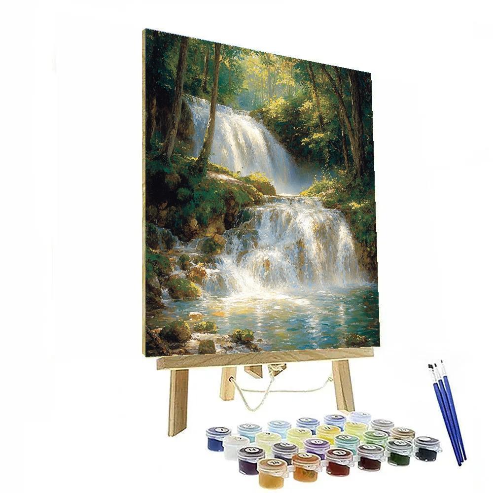 Claude Monet Inspired Sunlit Waterfall In Forest Glade Numbered painting kits