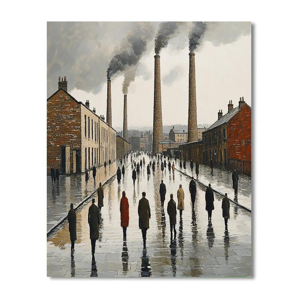 Lowry Inspired Industrial Rainy Street paint by numbers