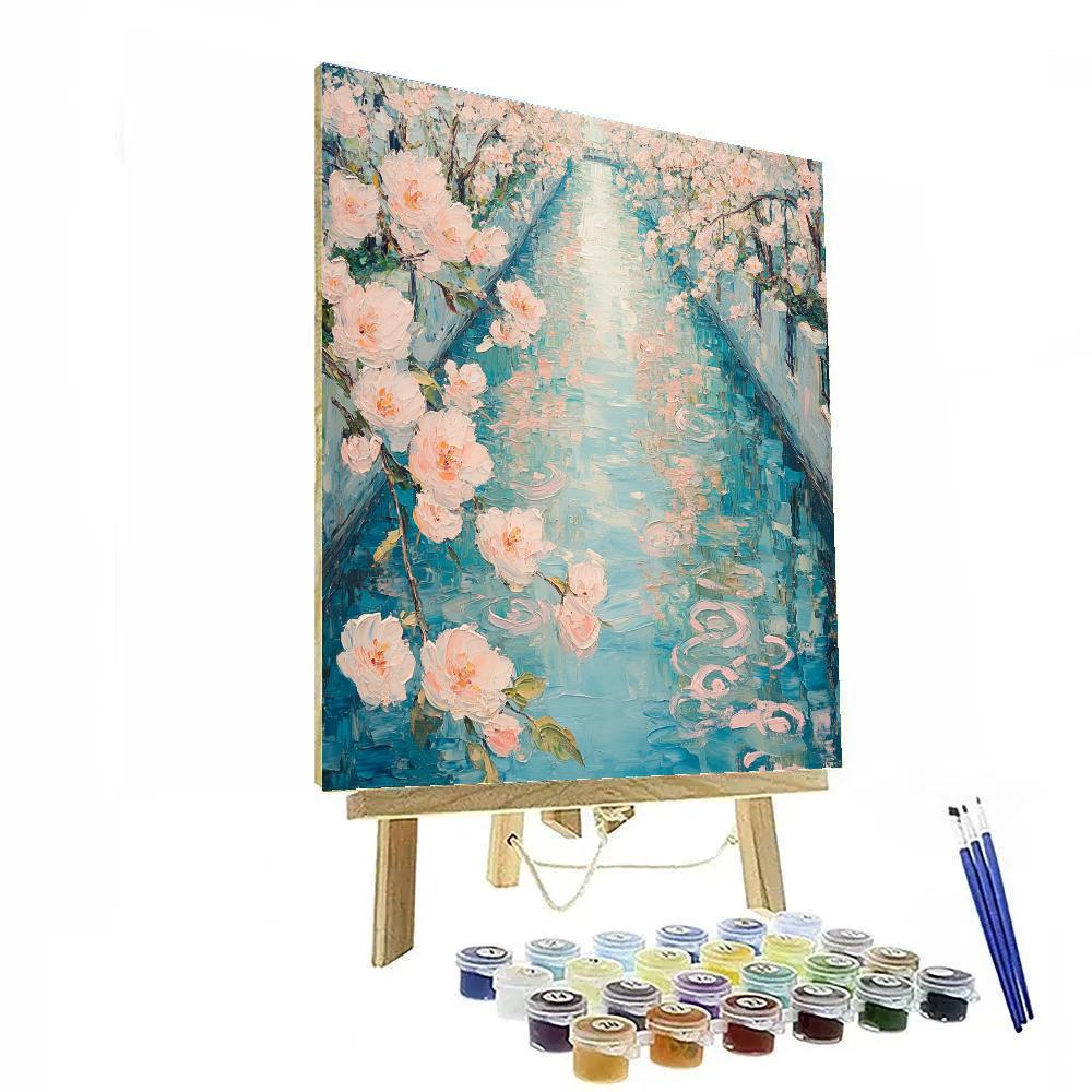 Claude Monet Inspired Peach Blossom Reflections In Canal Numbered painting kits