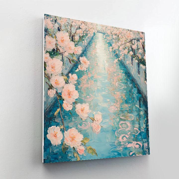 Claude Monet Inspired Peach Blossom Reflections In Canal Numbered painting kits
