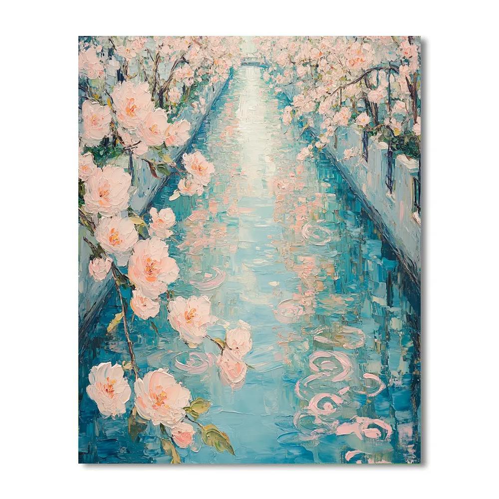 Claude Monet Inspired Peach Blossom Reflections In Canal Numbered painting kits