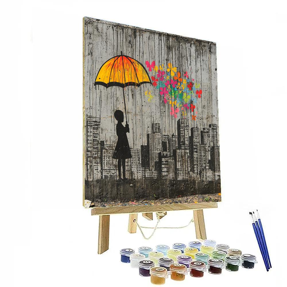 Banksy Inspired Urban Rainstorm Silhouette Numbered painting kits