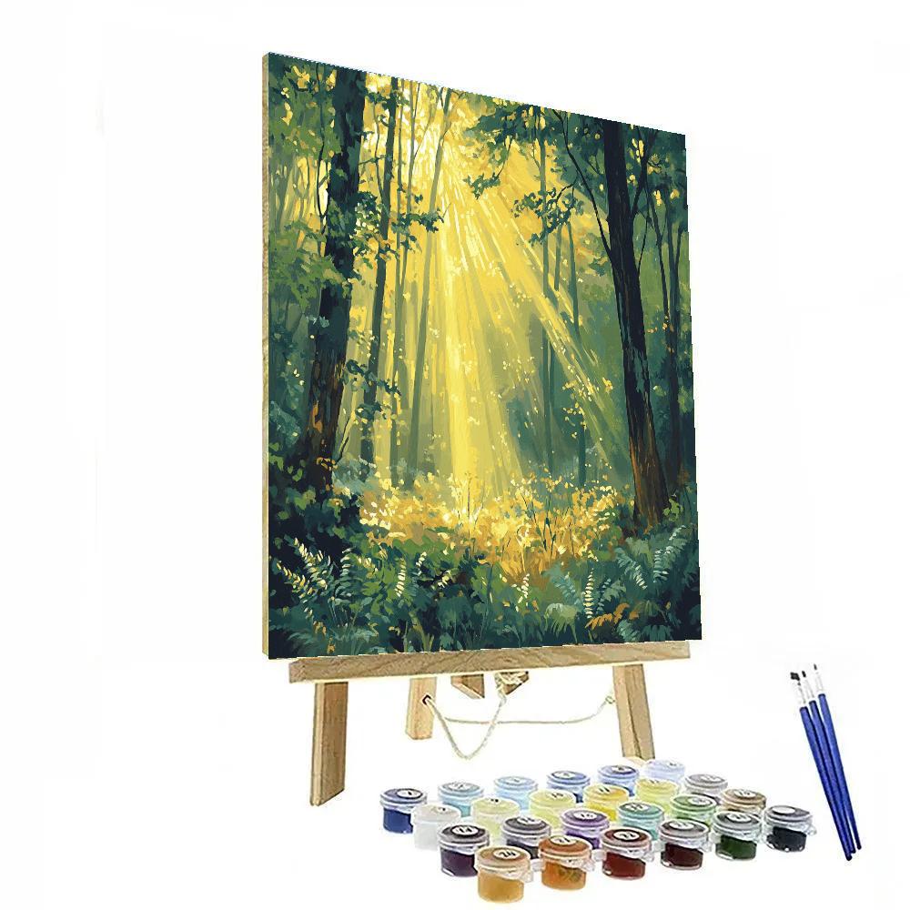 Claude Monet Inspired Golden Sunbeams In Forest Undergrowth painting number kit