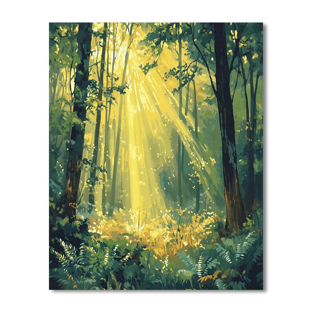 Claude Monet Inspired Golden Sunbeams In Forest Undergrowth painting number kit