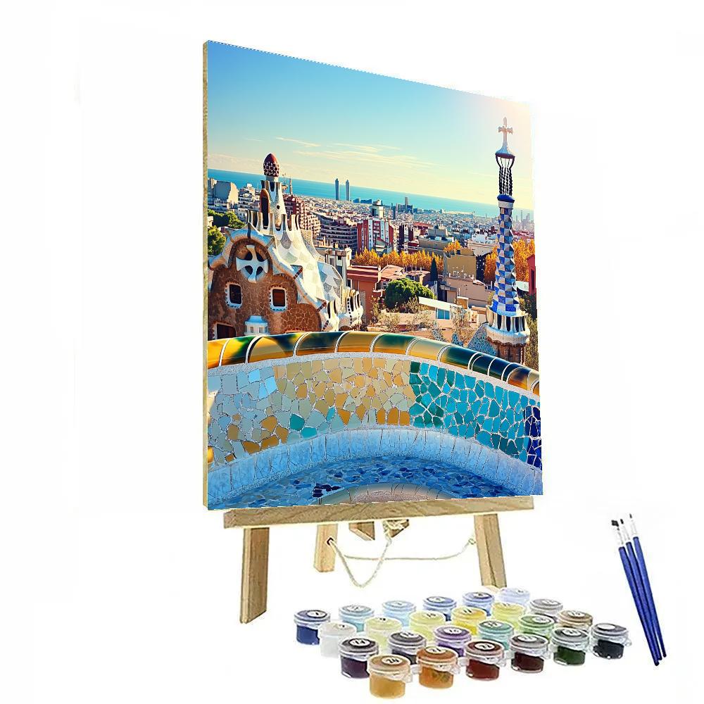 Park Guell Mosaic Terrace Barcelona Spain Number painting