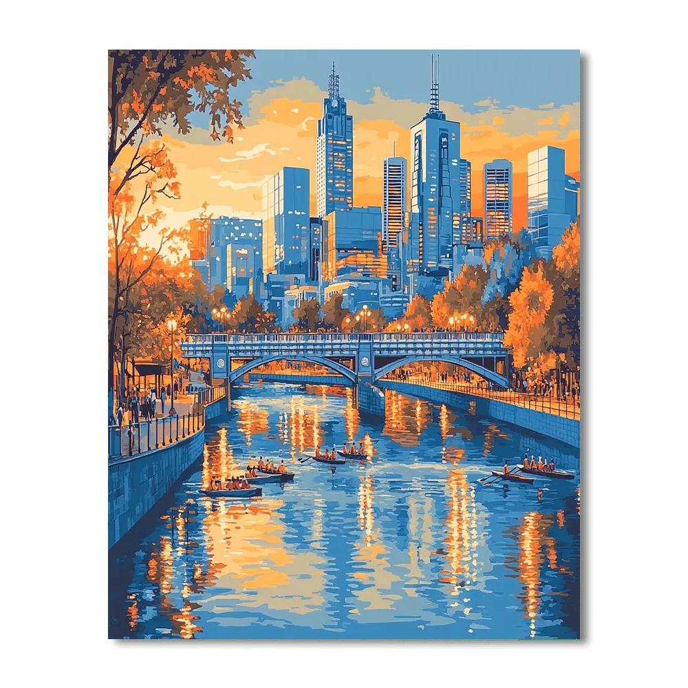 Skyline Over Yarra River Melbourne Australia paint by number