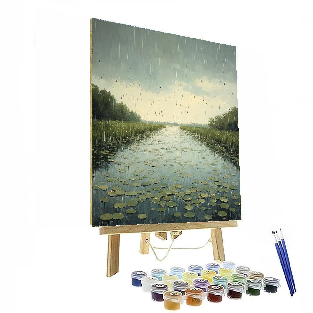 Claude Monet Inspired Soft Rain Over Lily Dotted Canal Paint by numbers art