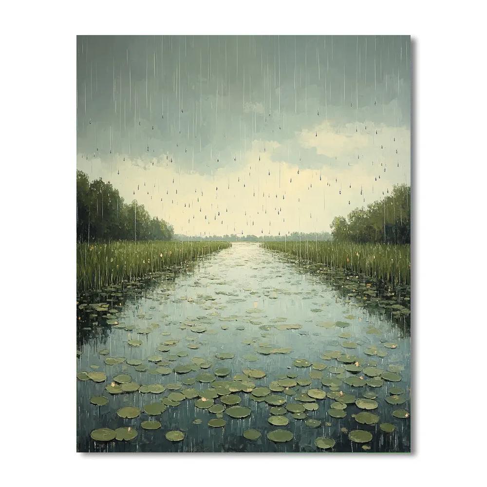 Claude Monet Inspired Soft Rain Over Lily Dotted Canal Paint by numbers art