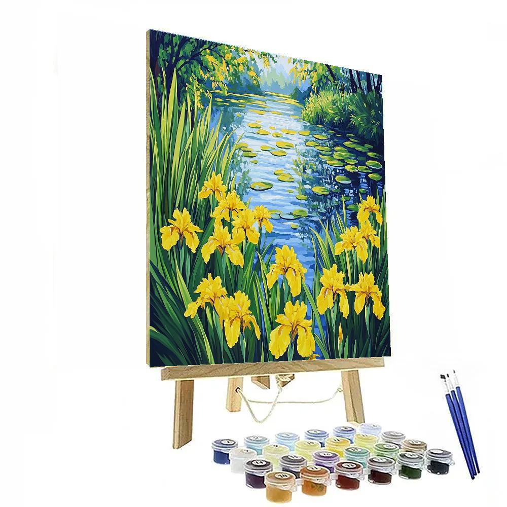 Claude Monet Inspired Sunlit Pond With Yellow Iris Fringe Numbered painting kits