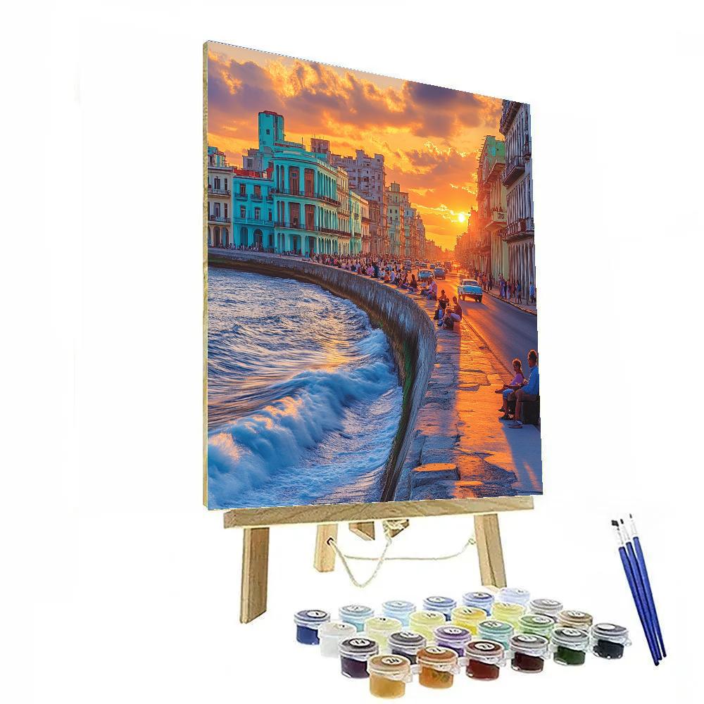 Malecon Seawall At Sunset Havana Cuba paint by numbers