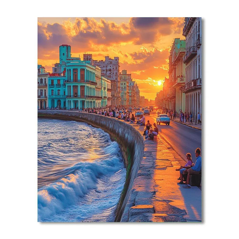Malecon Seawall At Sunset Havana Cuba paint by numbers