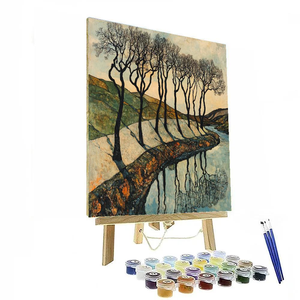 Egon Schiele Inspired Bare Trees By River Number painting