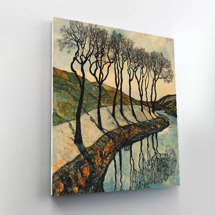 Egon Schiele Inspired Bare Trees By River Number painting