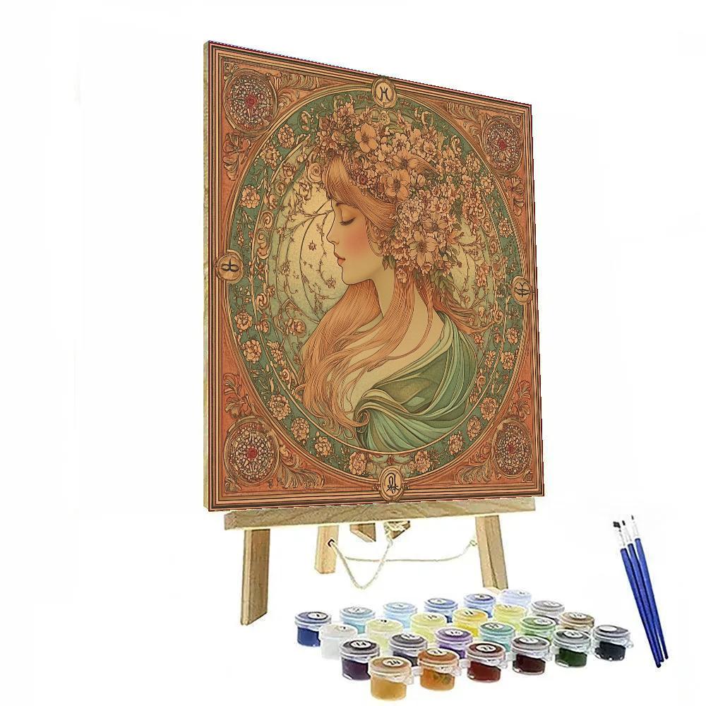 Alphonse Mucha Inspired Floral Zodiac DIY paint by numbers
