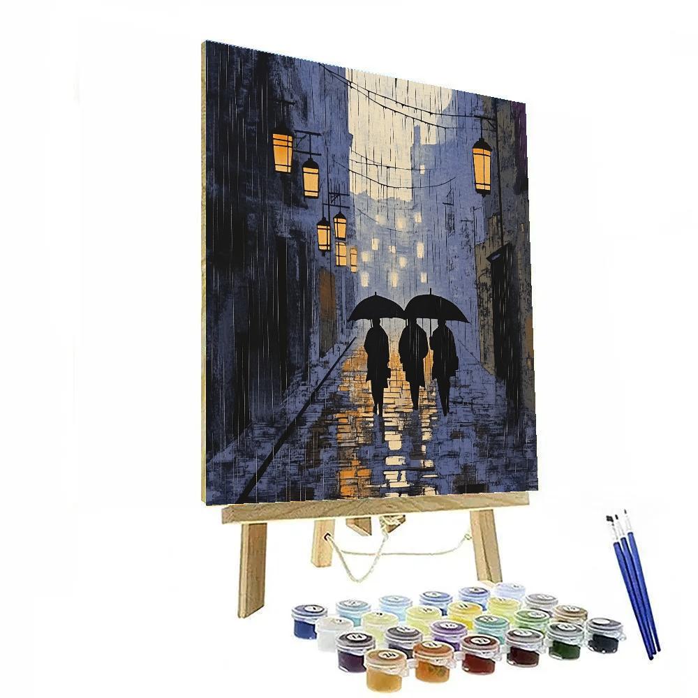 Hiroshige Inspired Rainy City Street Paint by numbers art